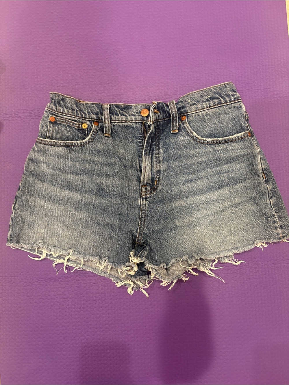 Madewell Distressed High-Waist Denim Shorts - Blue